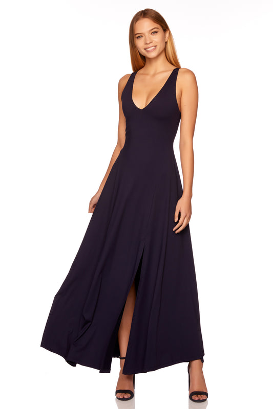 low v slit front tank long dress